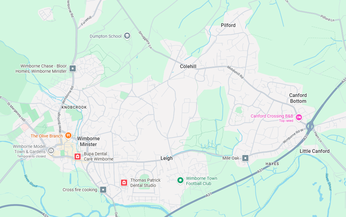 Map showing our Wimborne service area
